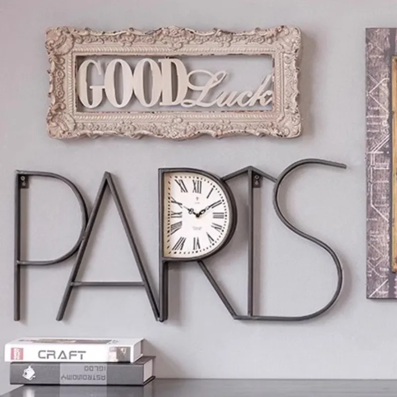 Metal Nordic Silent Wall Clocks Creative Fashional Paris Letter Bedroom Wall Clocks Small-sized Dial Modern Personal Home Decor