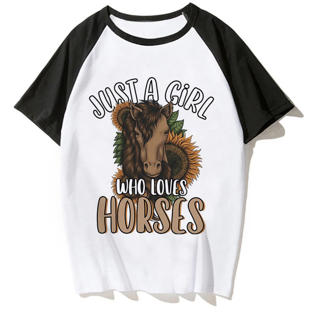 

Horse tshirt women Japanese graphic comic Tee female streetwear anime clothes