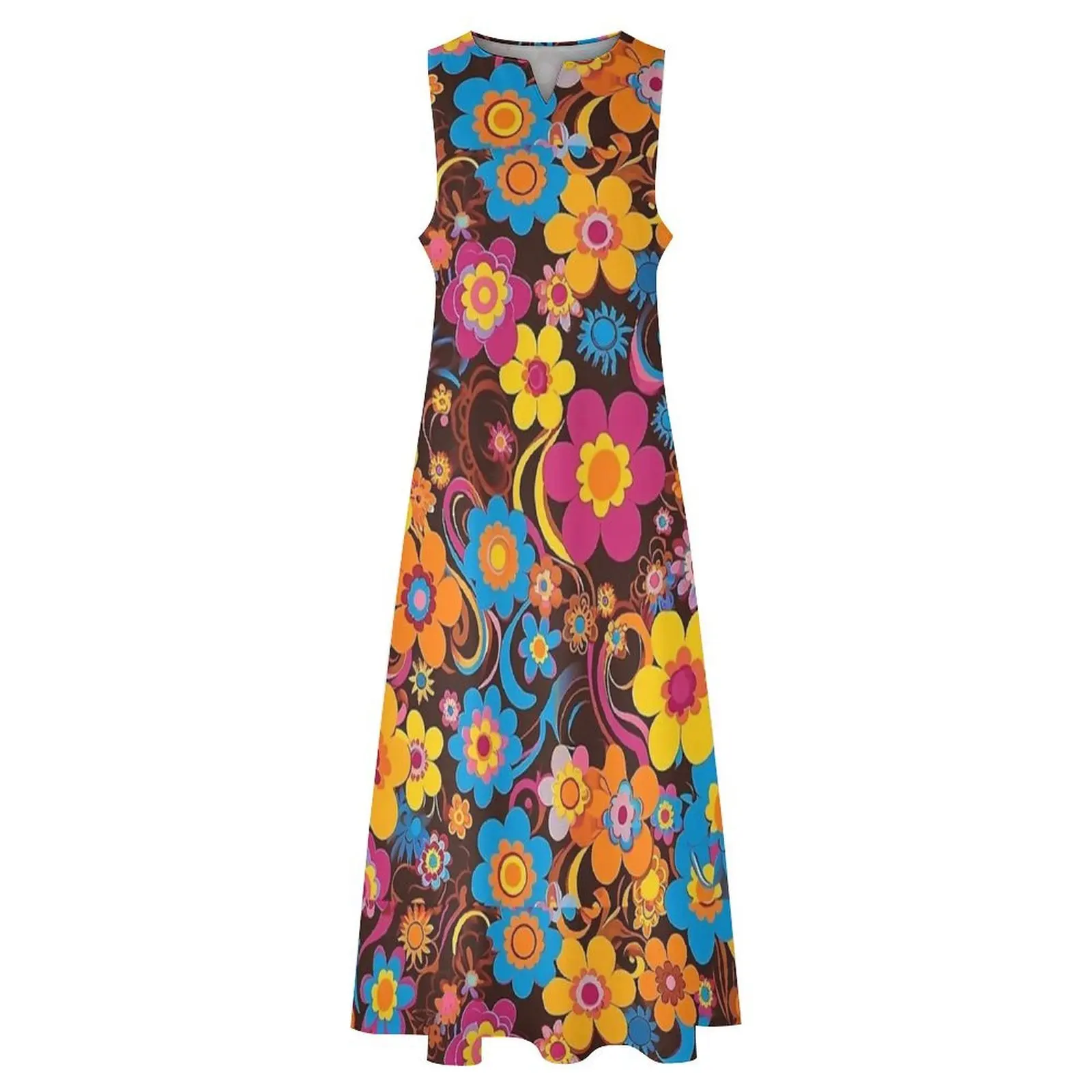 Psychedelic Bloom Groovy Floral Explosion Dress Kawaii Maxi Dress Design Boho Beach Long Dresses Streetwear Oversized Clothing