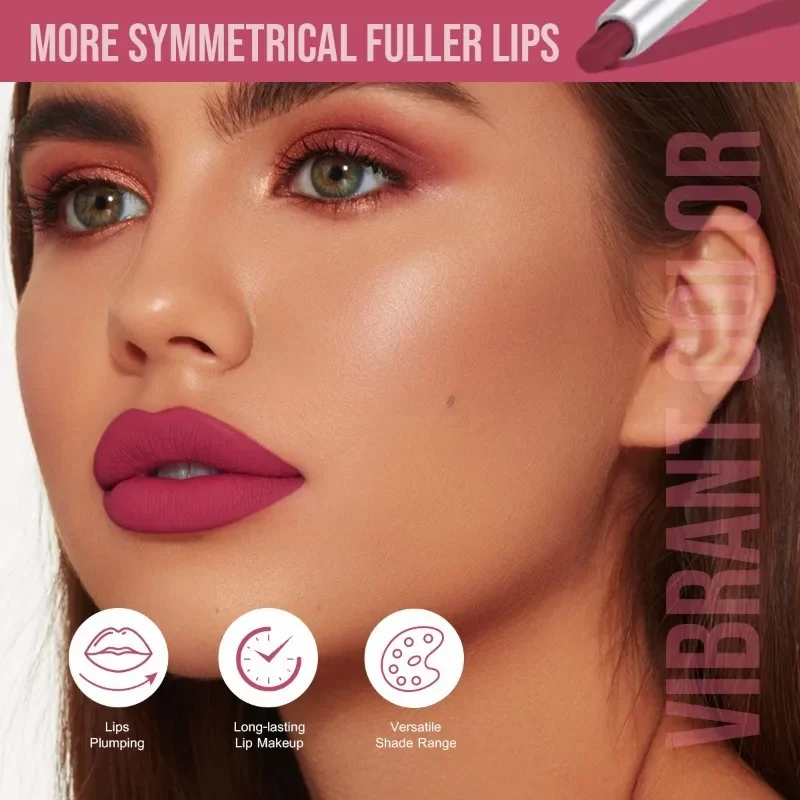 Matita per labbra opaca impermeabile Matita per labbra rosso scuro Tinta per contorno Rossetto a lunga durata Tazza antiaderente Labbra sexy Cosmetici per il trucco