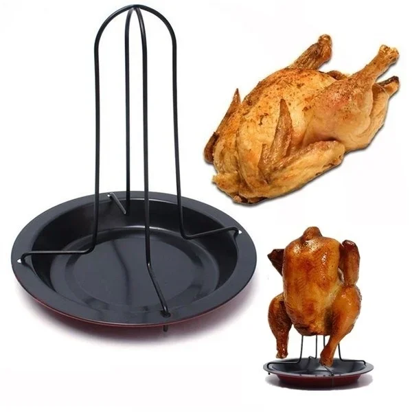 

1set Chicken Roaster Holder Rack BBQ Baking Pan Grilling Tool Accessories Indoor Grill