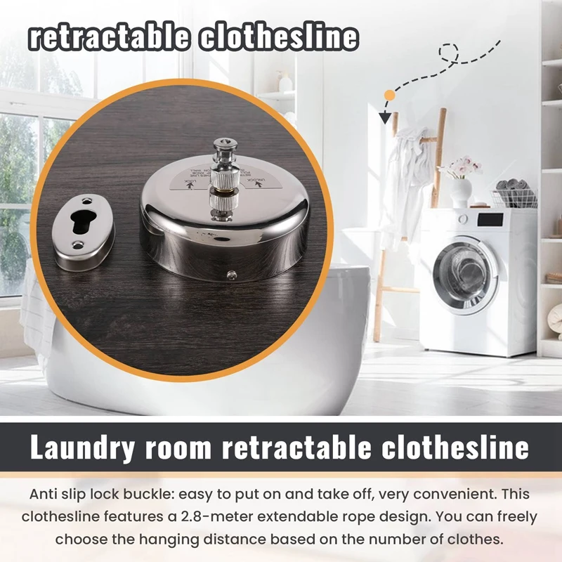 Jemuran baju Stainless Steel ABWR-2.8M, tali jemuran bisa ditarik dalam ruangan Stainless Steel, jemuran bulat, pakaian Outdoor Drye