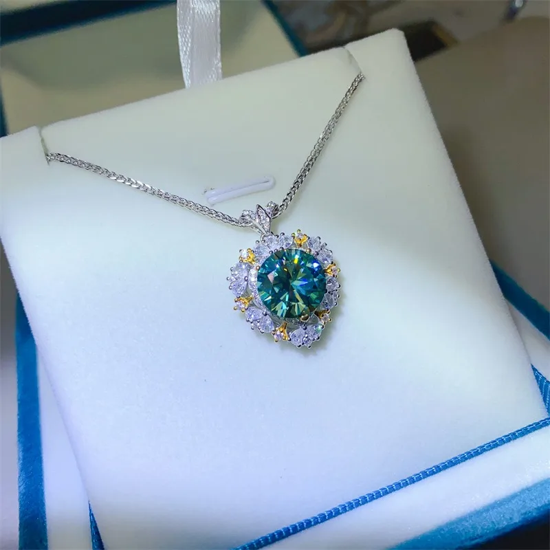 قلادة من أحجار كريمة SACE-Moissanite للنساء ، فضة إسترليني ، شهادات مجوهرات راقية ، 5 قيراط ، VVS1 ، لون D ، زفاف ، موضة