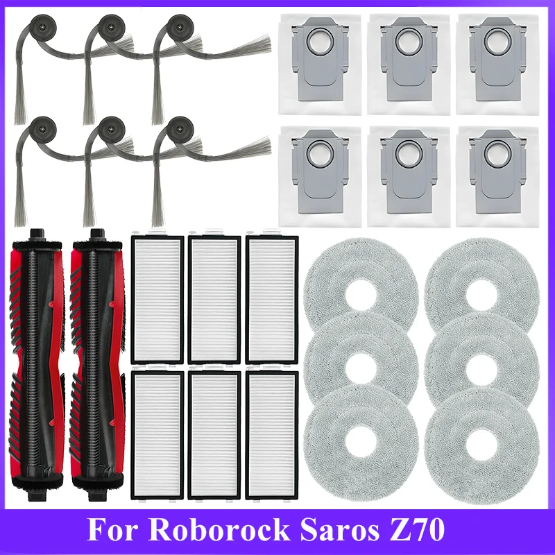 Roborock Saros Z70 robotlu süpürge yedek parça yedek ana silindir yan fırça filtre paspas bezi toz torbası aksesuarları