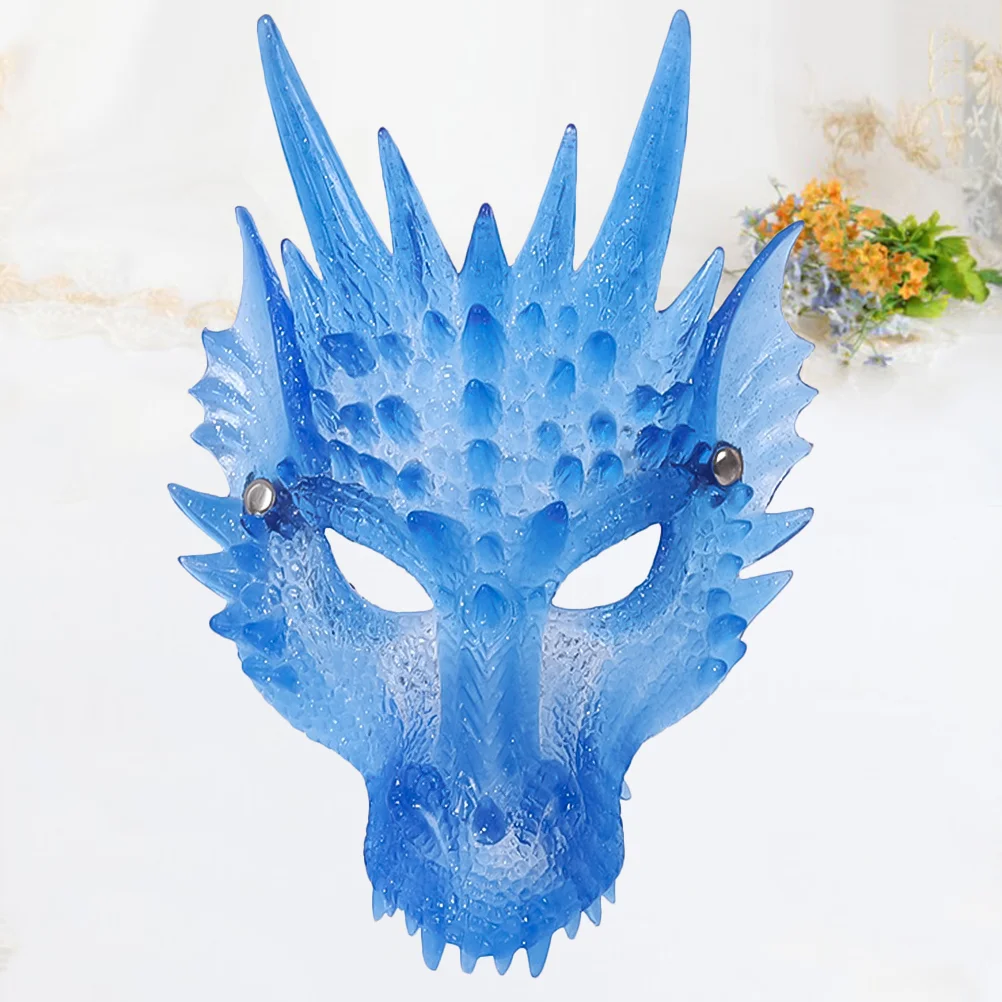 1Pc 3D Dragon Mask Costume Prop Mask Dress-up Accessory for Halloween Masquerade Cosply Costume Party Carnival Performance (Blue