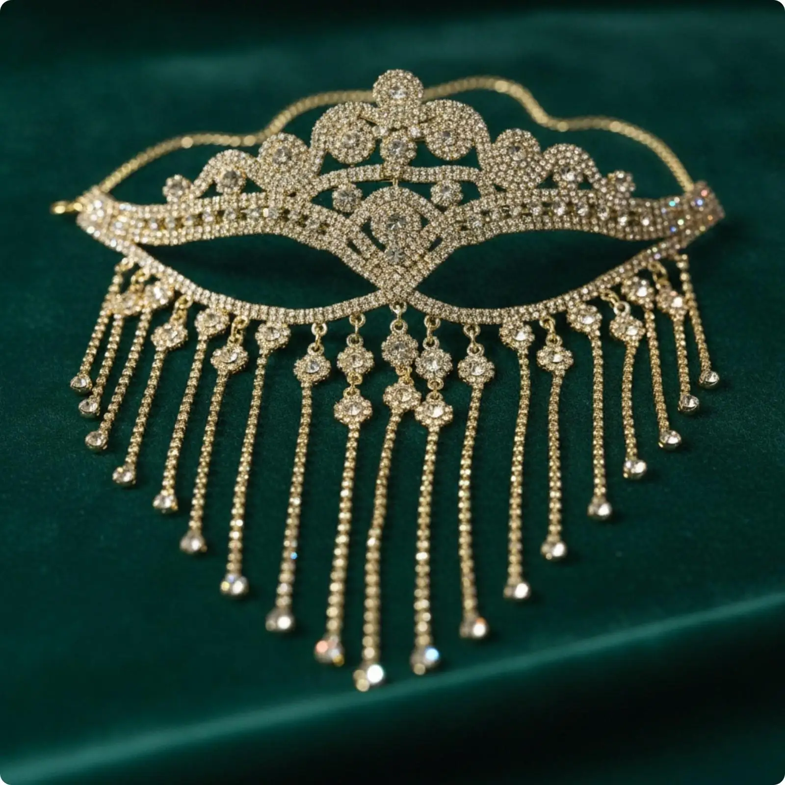 Geometric Masquerade Mask with Rhinestones Ornate Rhinestone Fringe Masquerade