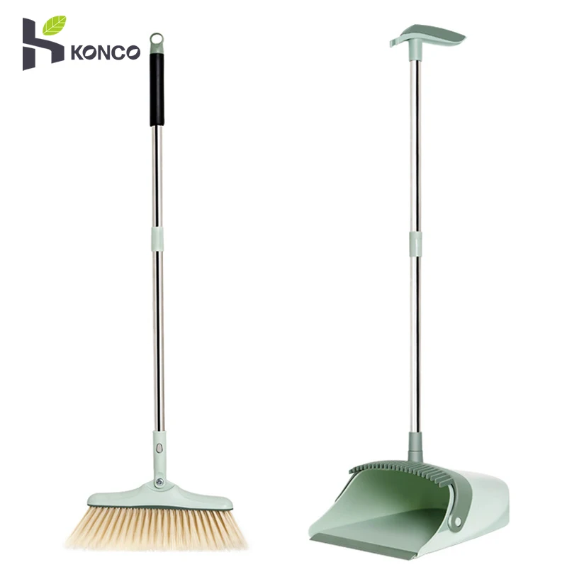 Konco Broom and Dustpan Set Stainless Upright Broom Windproof Dustpans Set Household Cleaning Tools Floor Cleaner Dust Brush