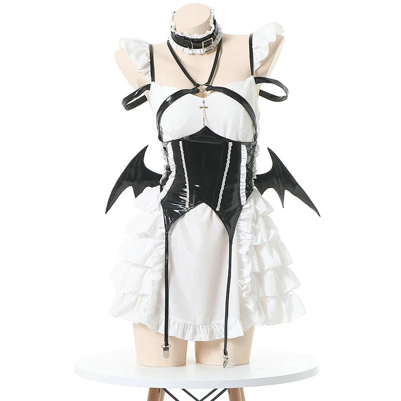 Gothic Lolita Little Devil Girls cosplay dress cute ruffle strap backless mini abiti con ala costumi di Halloween