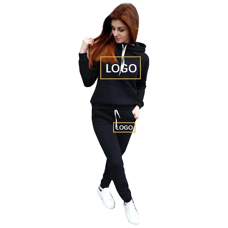 Spring Autumn 2 Piece Set Jogging Women Custom LOGO Hoodies Pants Printed Brand Sportswear Suits Warm Hoodie Sets Tracksuits