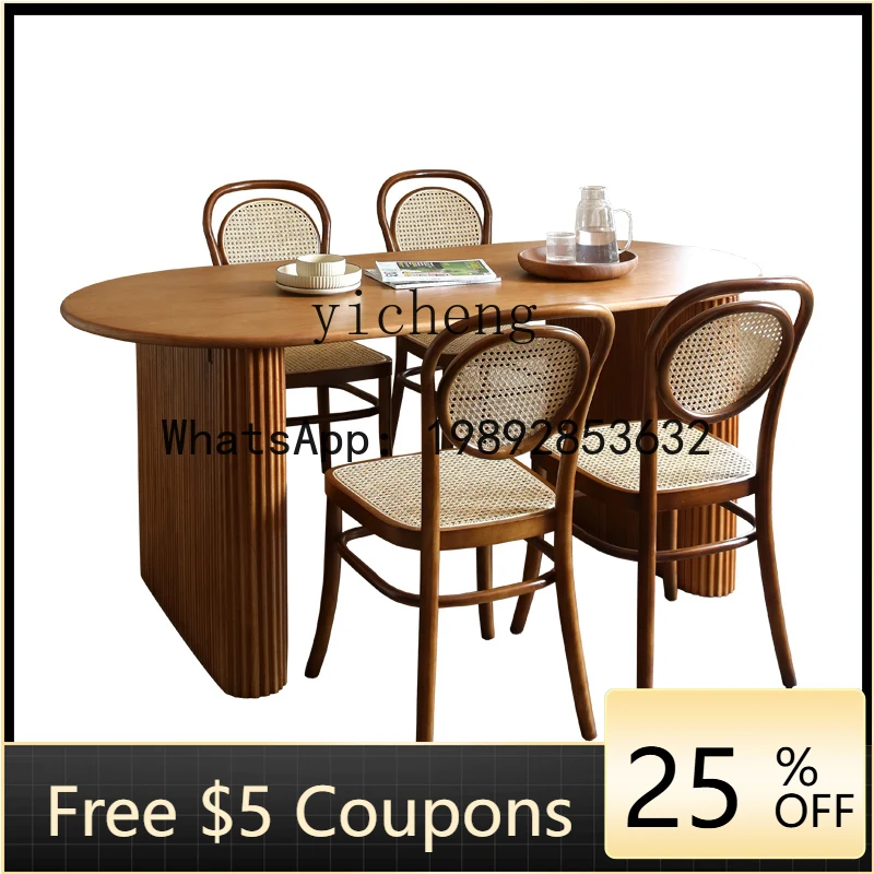 AB solid wood dining table and chair combination household rectangular homestay small apartment ash wood rattan dining table
