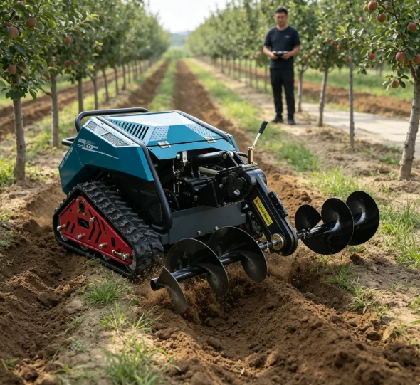 Farm Vineyard RC Tracked Rotary Tiller Cultivator Trencher and Weeding Roller 13kW 900mm 500kg