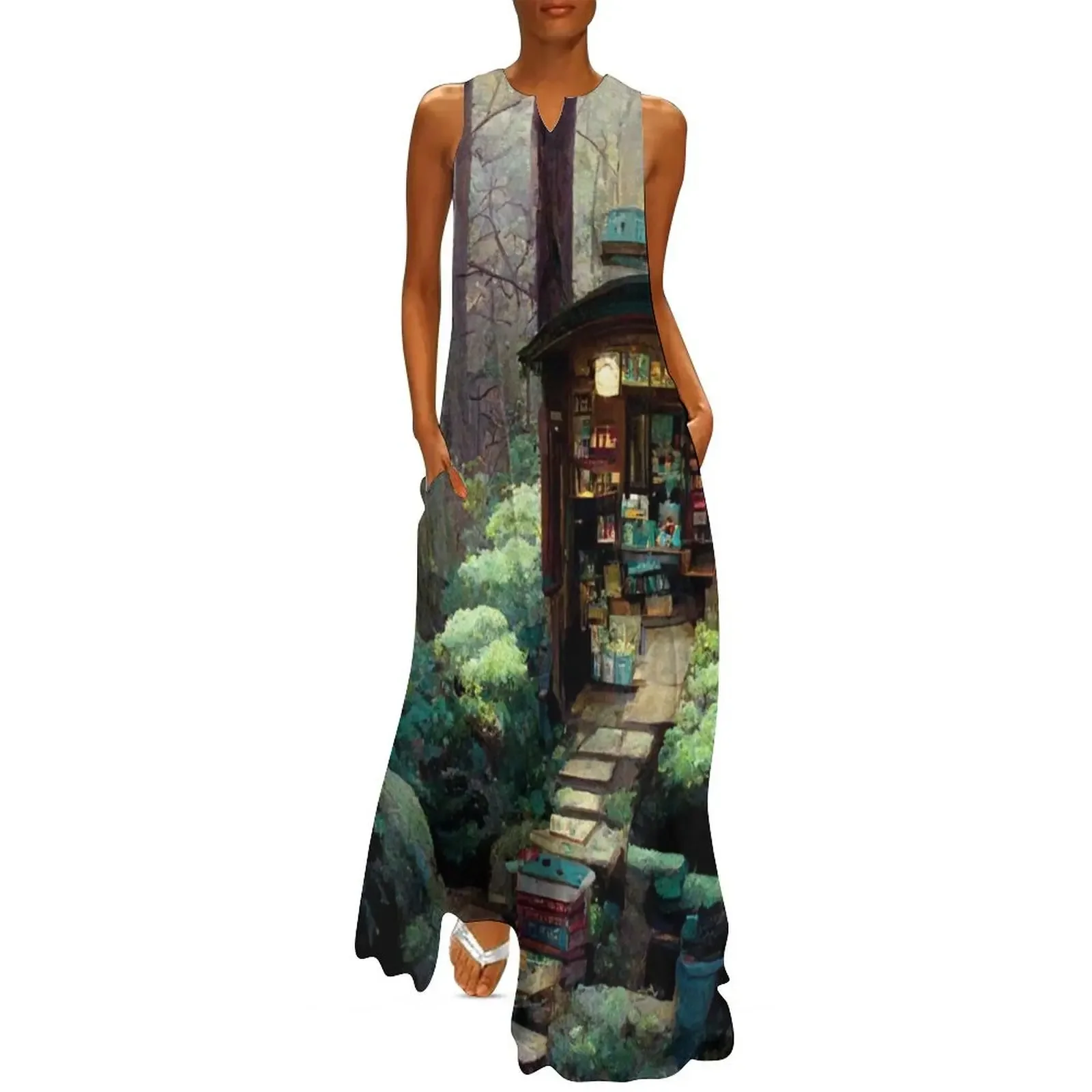 

Magical Bookstore in the Woods Long Dress Dress vintage summer dress woman 2025 trendy