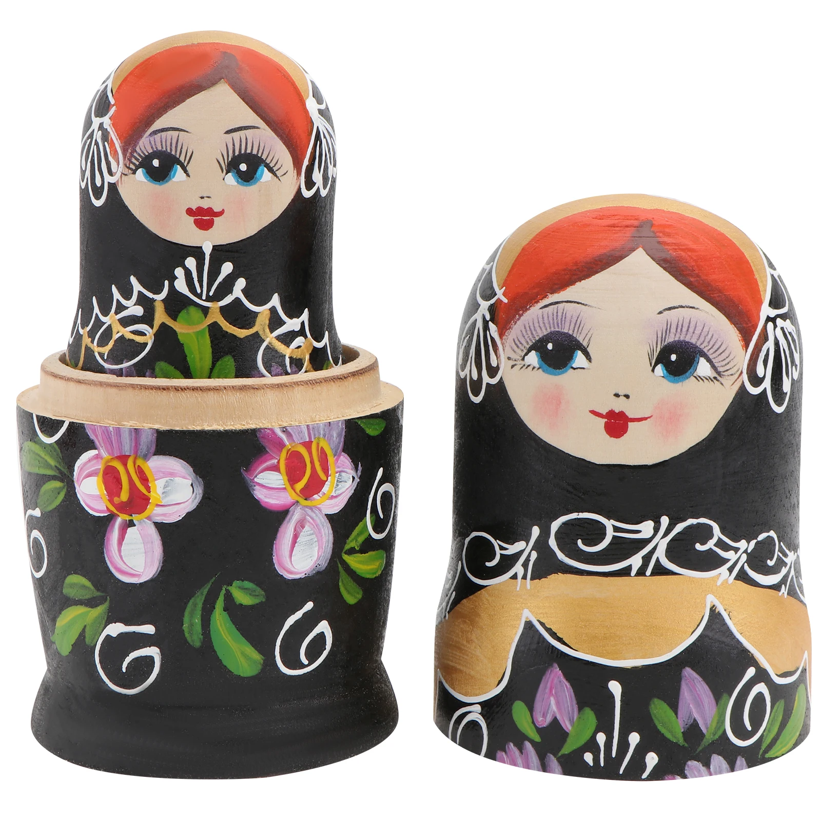 

5pcs /Set Wood Matryoshka Toy Black Gilding Girl Desktop Decoration
