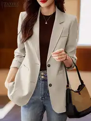 Elegant Laple Neck Long Sleeve Office Wear Blazer ZANZEA Women Autumn OL Work Jackets Casual Solid Suits Fashion Party Coats