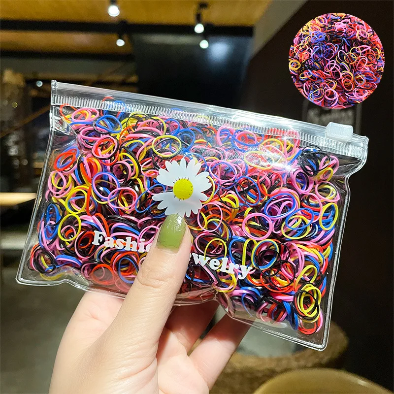 200 개/갑 다채로운 작은 일회용 헤어 밴드 Scrunchie 여자 탄성 고무 밴드 포니 테일 홀더 헤어 액세서리 헤어 넥타이