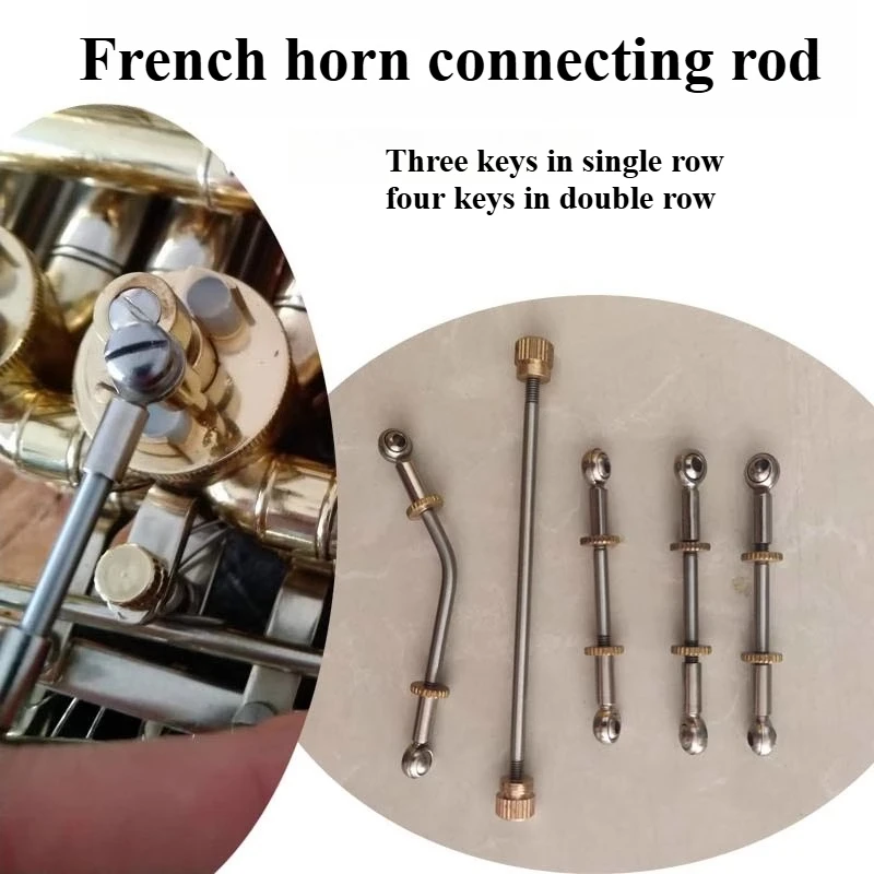 

French horn accessories: four-key double-row connecting rod with grooved crossbar, key spindle, three-key single-row connecting