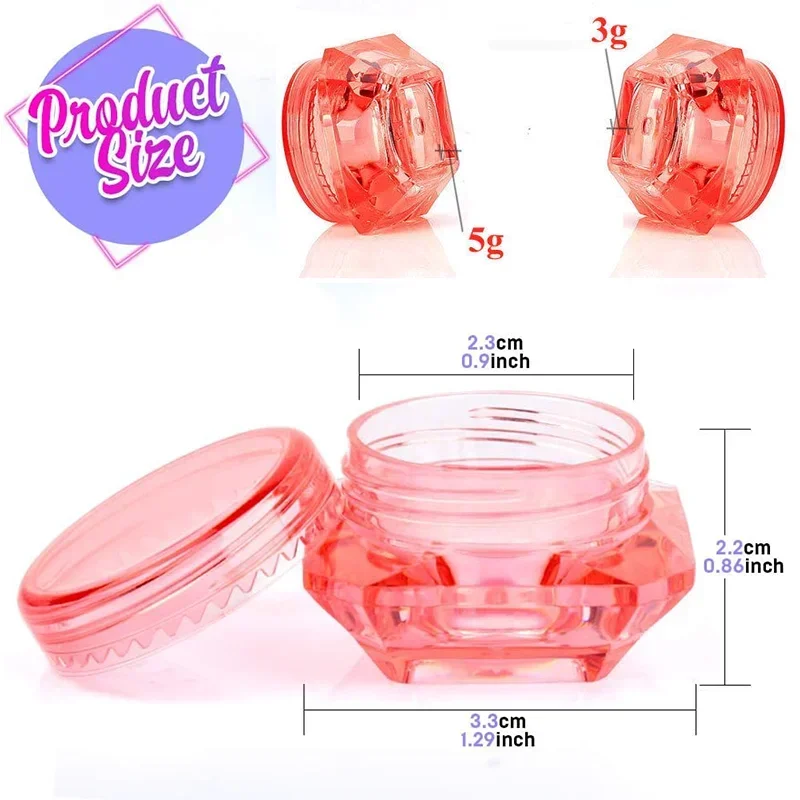 10pcs 3g 5g Plastic Clear Diamond Shape Jars Cosmetic Container Travel Refillable Sample Pots for Creams Makeup Bead Eye Shadow