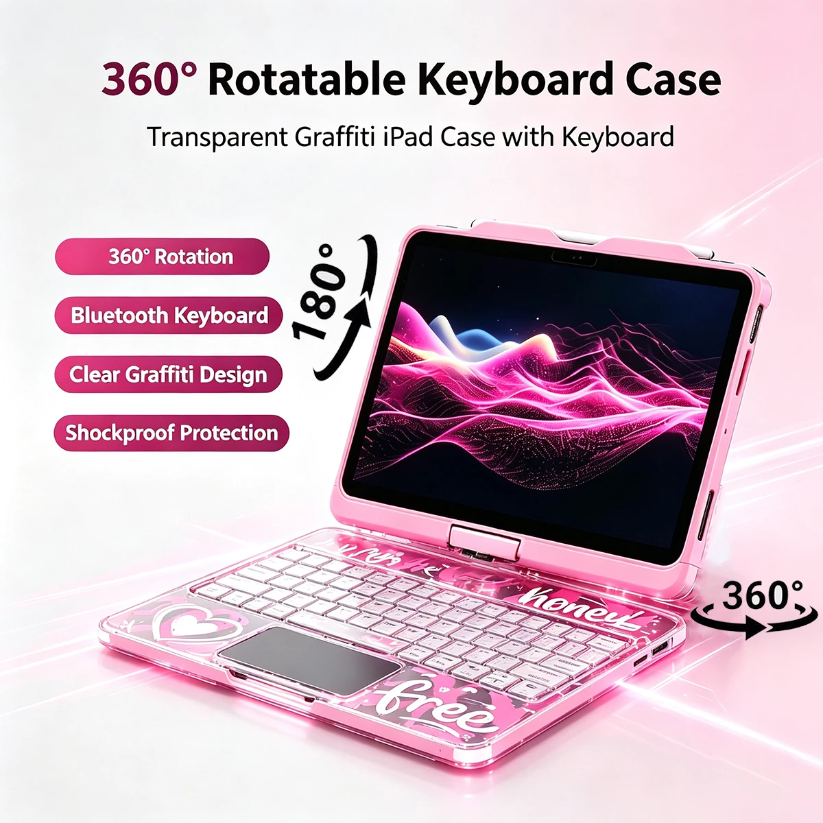 Magnetic Keyboard For iPad 10th/11th Case, For IPad10 2022 10.9'/11 A16 2025 Smart Backlit Keyboard Transparent, Rotating Bracke