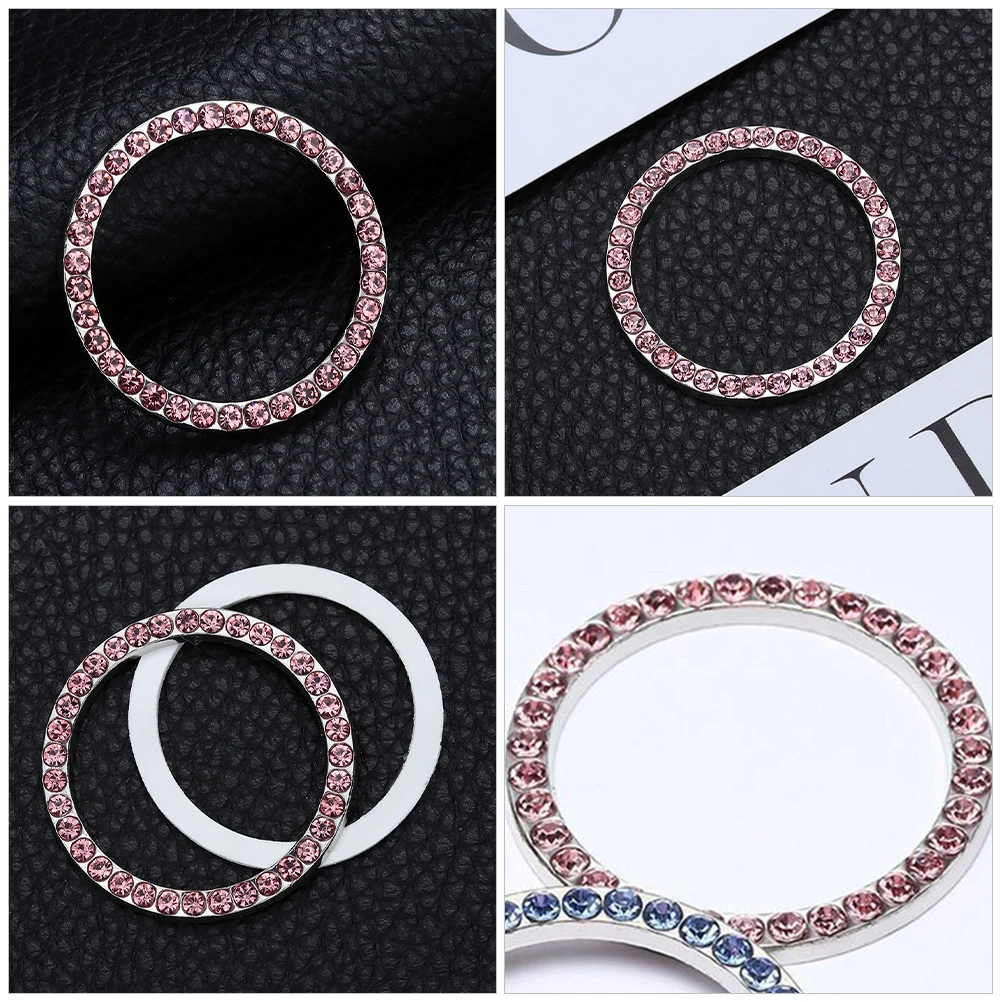 

2Pcs Start Button Decoration Circle Rhinestone Bling Car Accessories Interior Cover Ring Push Engine Stop Compatible Switch