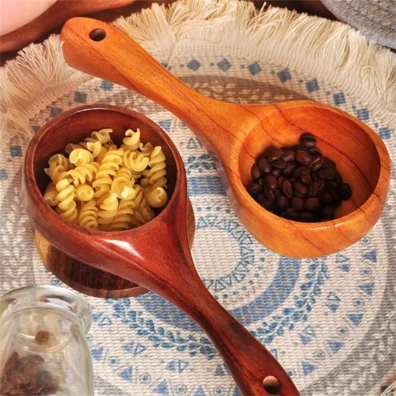 Natural Wooden Eating Tableware Wooden Spoon Water Scoop Japanese Style Rice Spoon Household Long Handle Rice Spoon Large