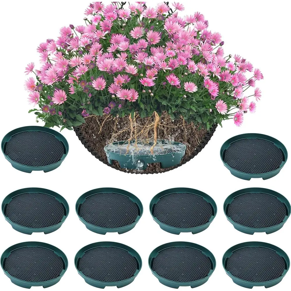 

10 Pack 7 Invisible Hanging Basket Liners with Drip Trays, 3-in-1 Plant Watering Saucers for Auto Watering Systems