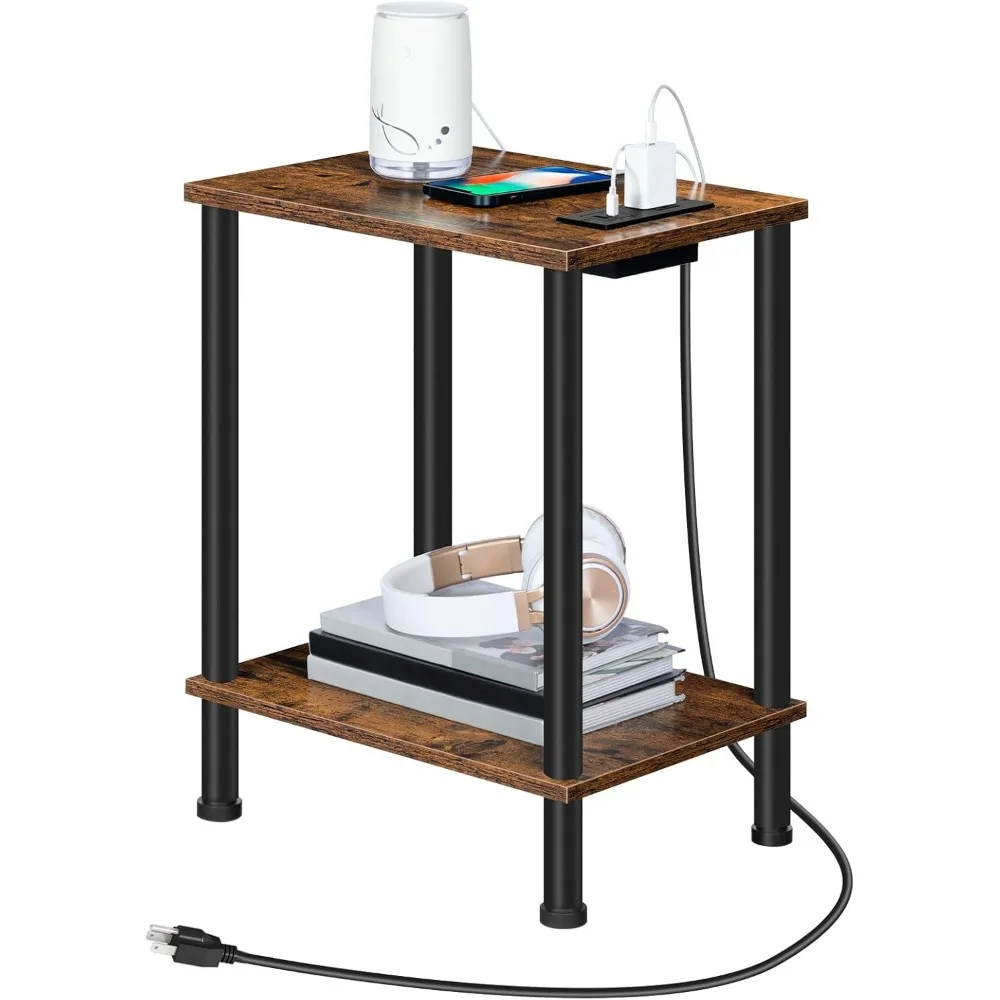 

Charging Side Table - USB and Outlet Nightstand with 2-Tier Storage for Compact Spaces