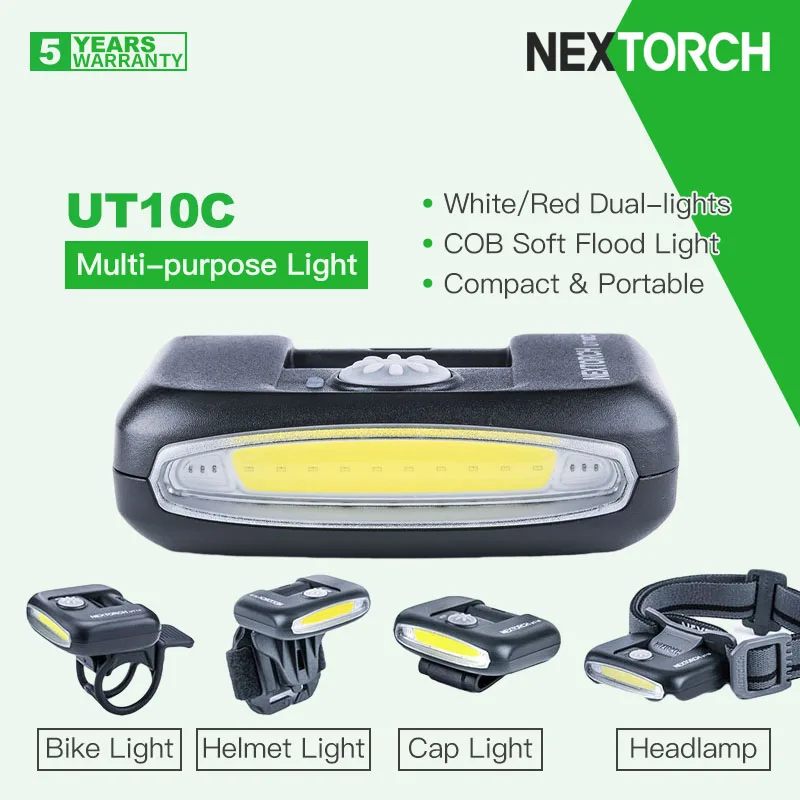 nextorch luz multiuso recarregavel farol bicicleta capacete bone branco vermelho fontes dual led holofote cob ut10c ut10 01