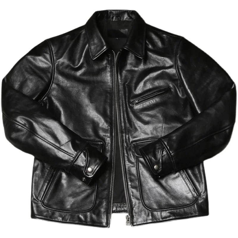 LNY!Wholesales.Brand new Us retro horsehide jacket.black vintage slim rider genuine leather coat.Plus size quality leather