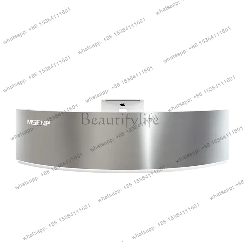 PG Storage Front Desk Reception Counter White Silver Arched Classic Reception Desks Beauty Salon Mostrador Recepcion Furniture