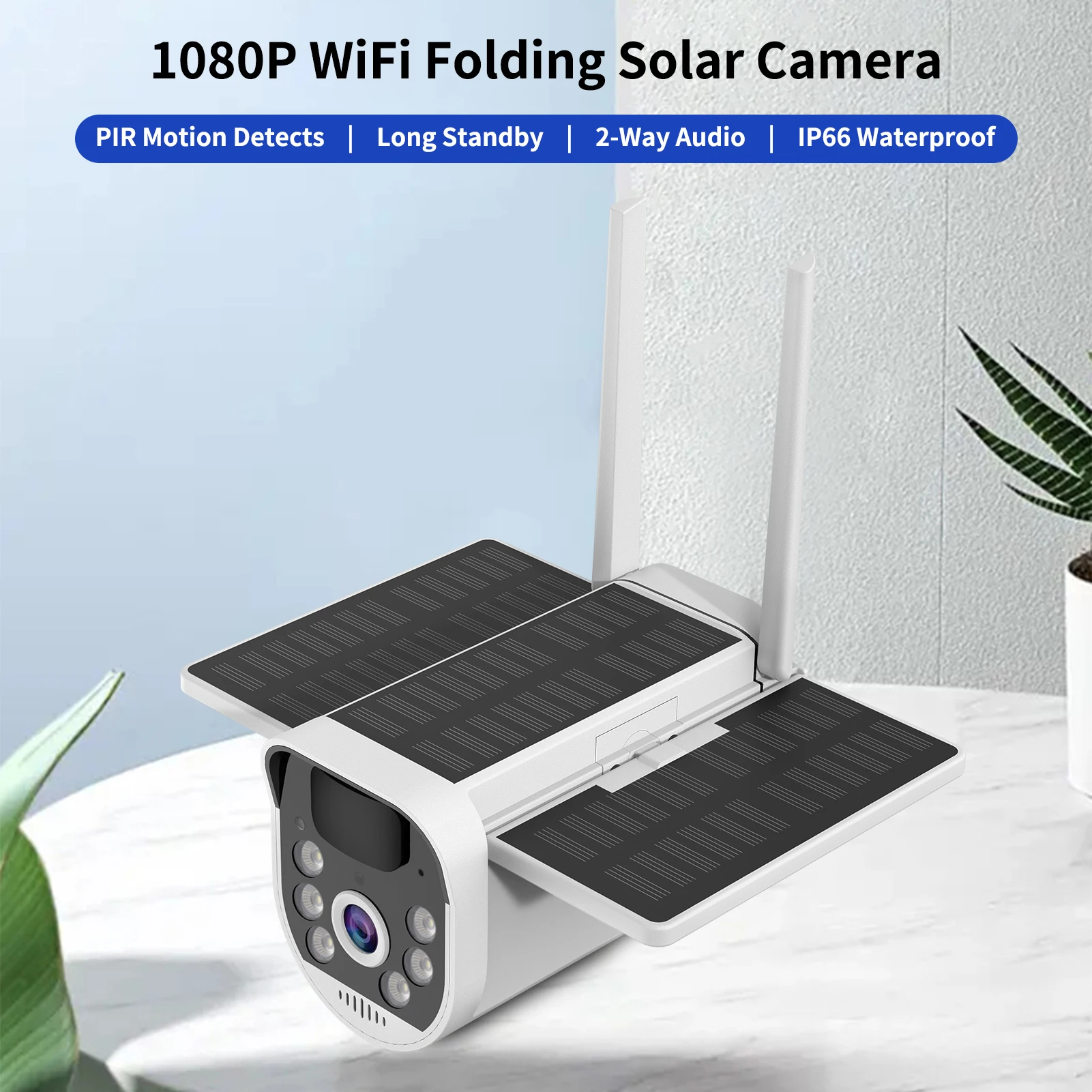 

4G 1080P WiFi Folding Solar Camera Home Surveillance Camera with PIR Motion Detects Long Standby 2-Way Audio IP66 Waterproof wit
