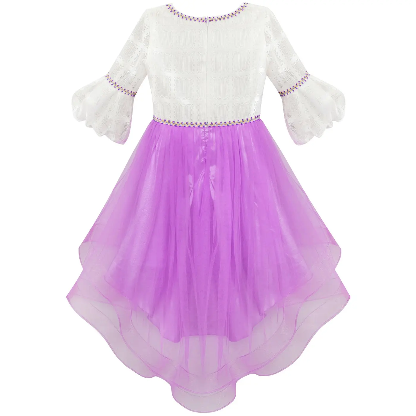 Girls Dress White and Purple Hi-Lo Party Dancing Pageant