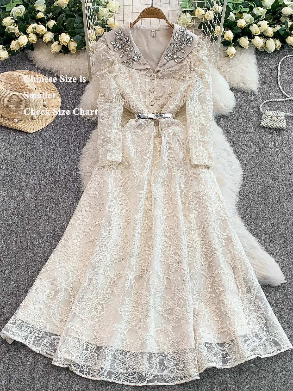 Rhainstone Kristal Herfst Borduren Formele Avondjurken Vrouwen Lange Mouw Maxi Kanten Jurk Party Gehaakte Hol Vestidos