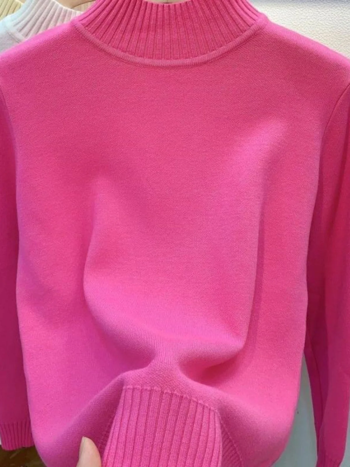 

Thiened розовый вязаный длинный свитер свека женский осенне-зимний базовый свитер irt Sli со средним воротником верхняя одежда топ