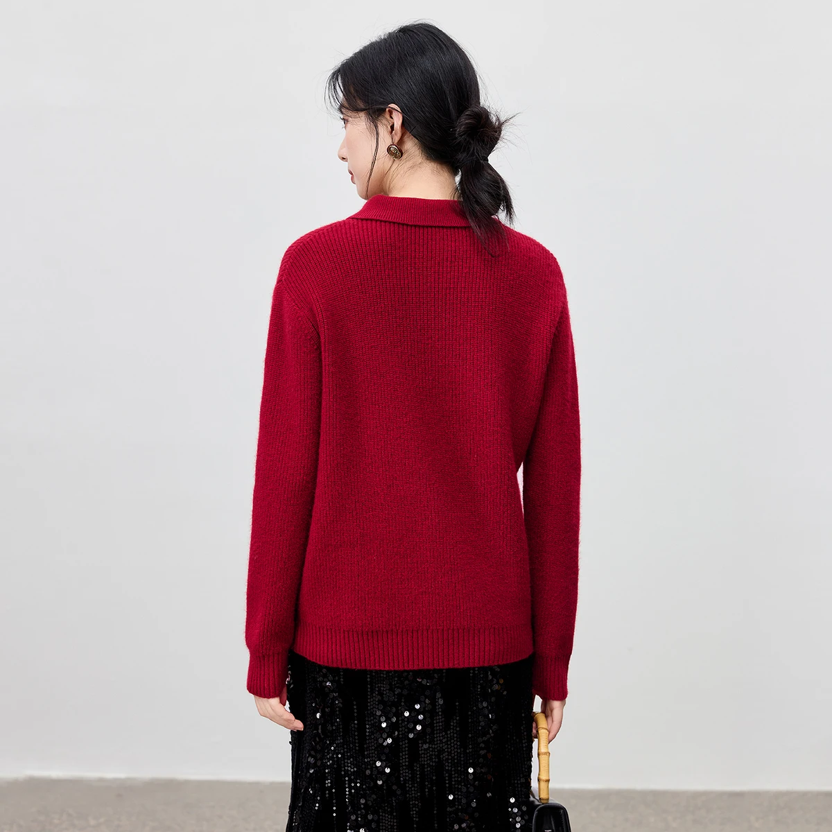 SENTUBILA Chinesischen Stil Elegante Pullover Frauen 2025, Herbst Solide Drehen Unten Kragen Pullover Lose Gestrickte Weibliche Tops W54EH3989