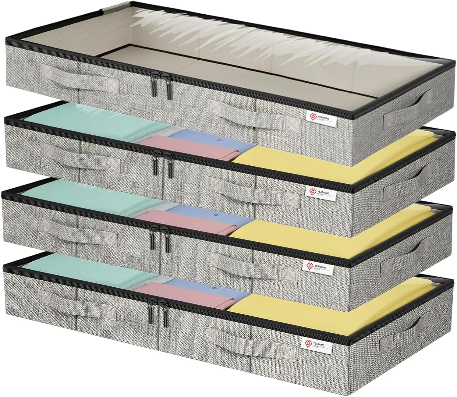 

4.5-Inch Under Bed Storage Containers with Clear Windows, 4-Pack for Clothes and Blankets