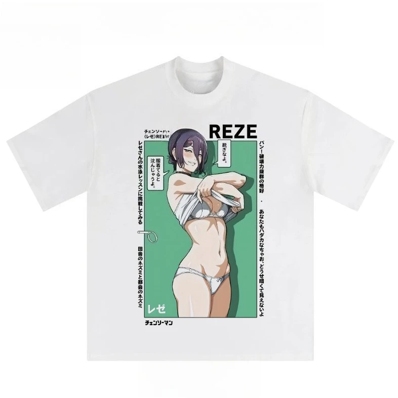 2025 الشتاء الخريف بالمنشار رجل صعود تي شيرت مطبوع انمي ياباني 2D قصيرة الأكمام زوجين للجنسين خمر الجرافيك تنفس القمم