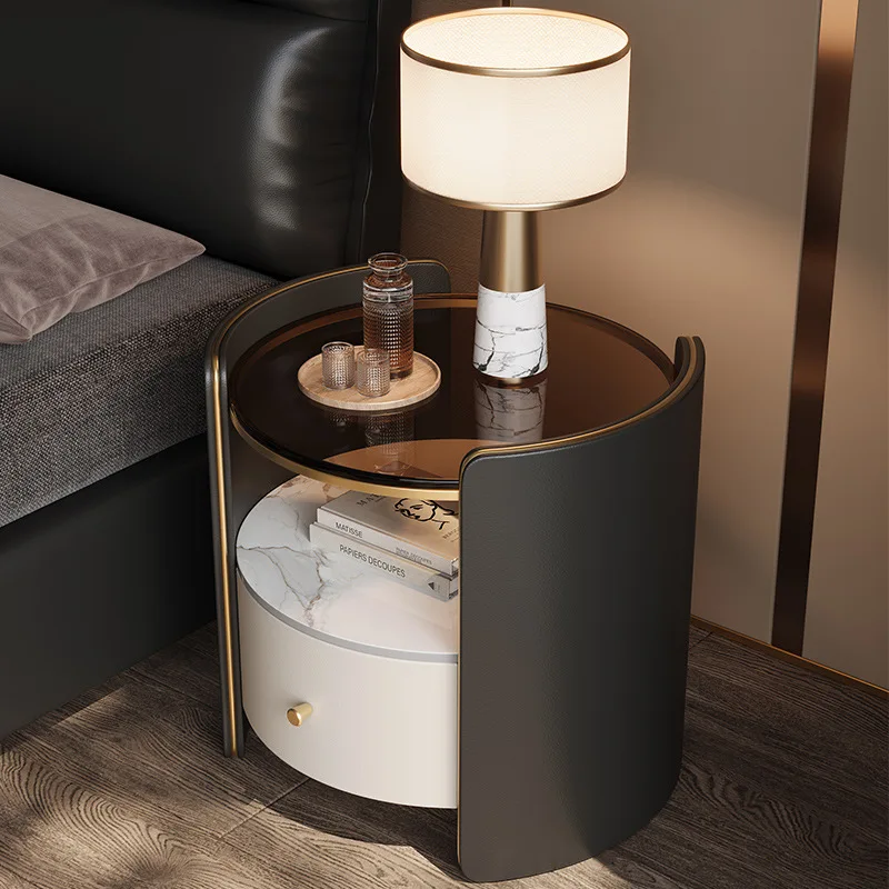 Solid wood bedside table 2025 new simple round bedroom home light luxury high-end bedside table