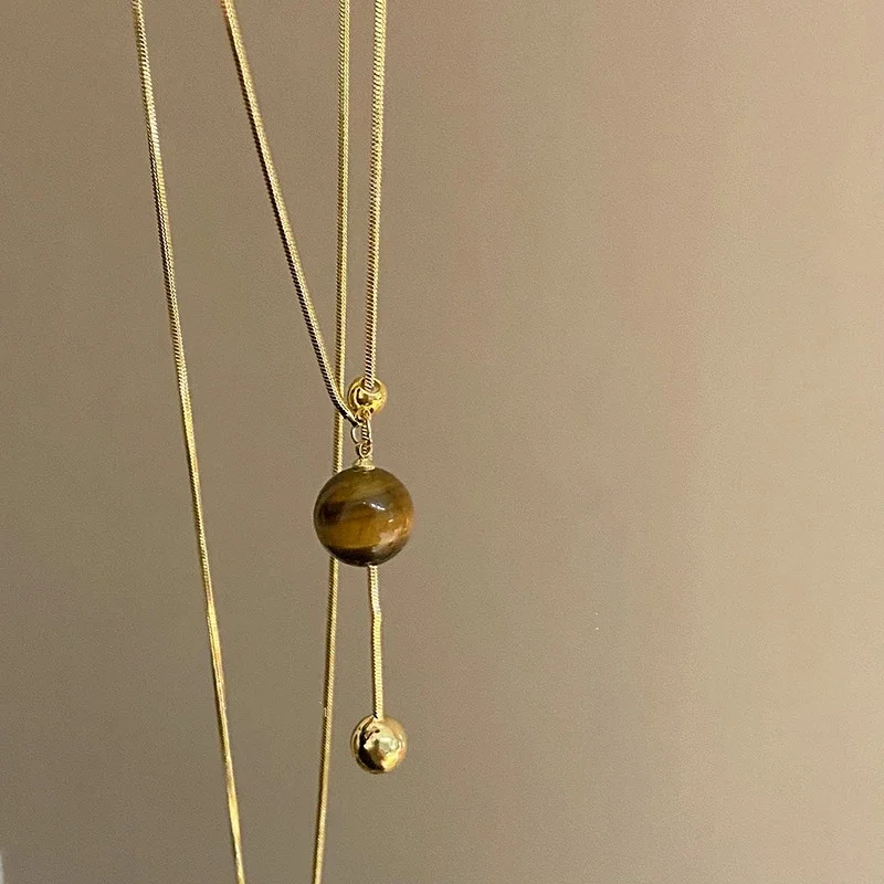 Mode Vintage Braun Naturstein Anhänger Gold Farbe Schlange Kette Halskette Für Frauen Mädchen Ästhetischen Punk 2025, Trend Schmuck