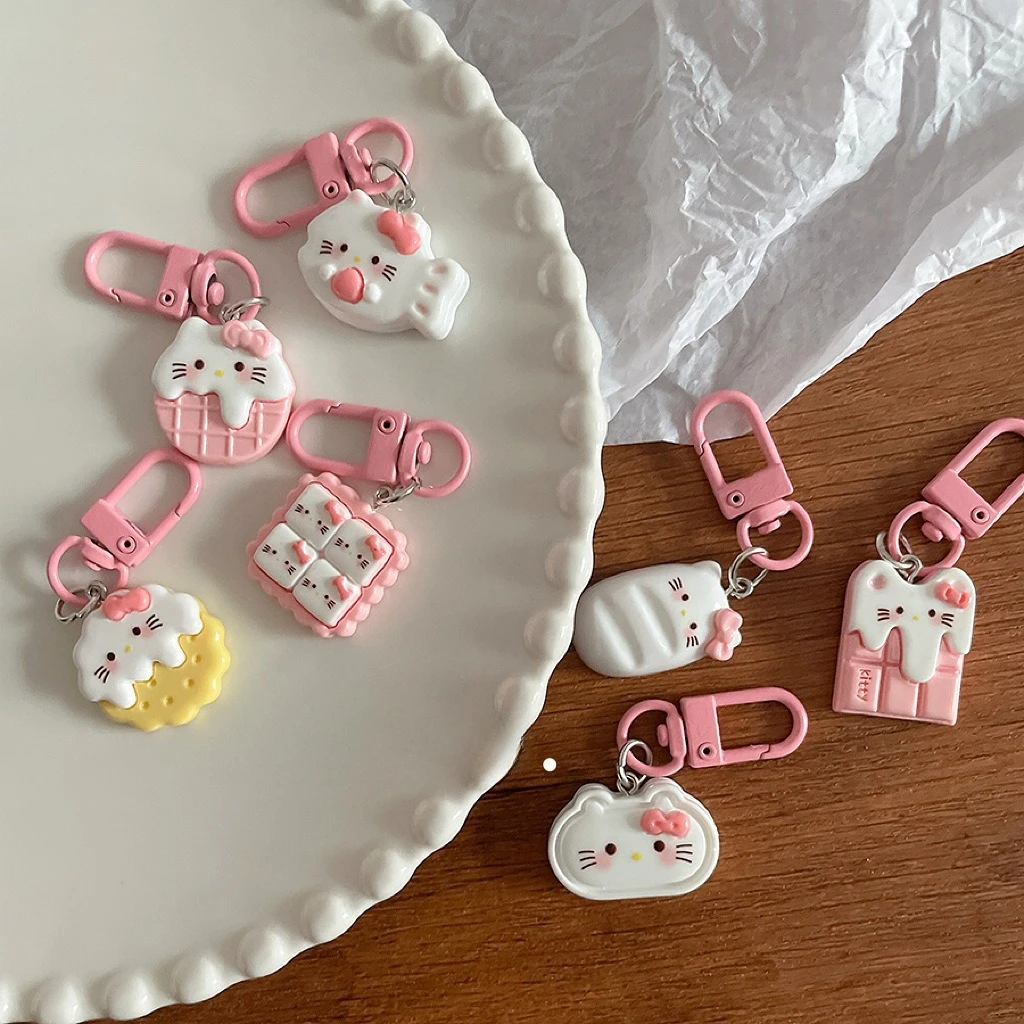 Llavero Colgante de Galleta de Gato Hello Kitty Rosa con Corazón, Adorno Dulce de Gato de Dibujos Animados para Mochila, Regalo para Estudiantes y Mejores Amigas
