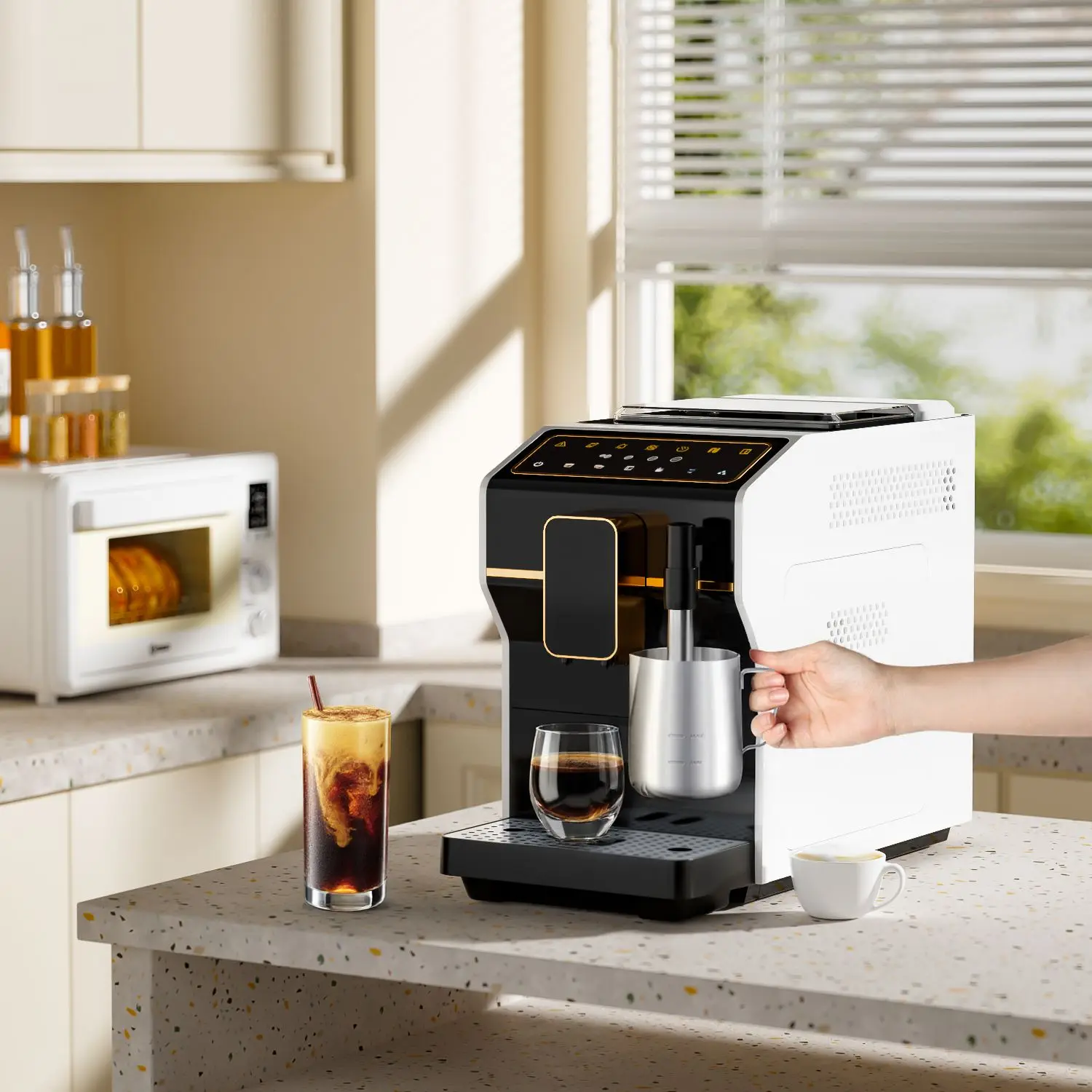 20bar 1350W Multifunctional Italian Espresso Coffee Maker Automatic Latte Cappuccino Froth System Electric