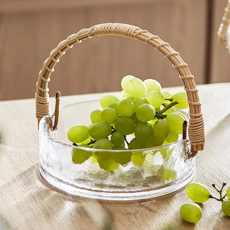 Bamboo Rattan Glass Fruit Basket Creative Luxury Feng Shui  Dish Family Living Room Snacks Dim Sum Dish Ice Bucket