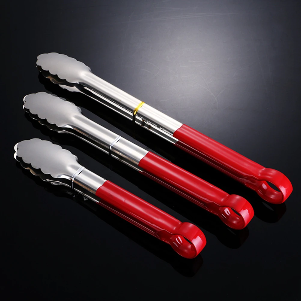 

3pcs Stainless Steel Bread Tongs Silicone Handle Heat Resistant Rust Proof Lightweight Food Serving Tools Buffet