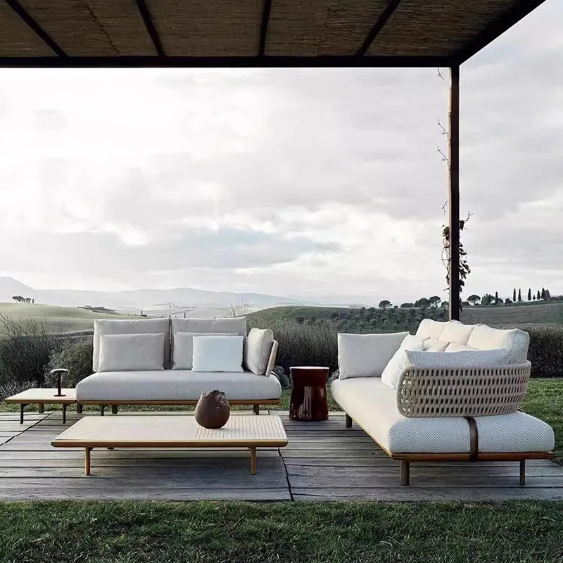 Rain and sun protection terrace outdoor coffee table Nordic leisure rattan courtyard villa furniture combination