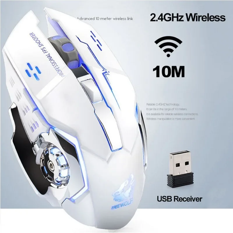 

Free Wolf X8 Wireless Mouse Charging Gaming Mouse Mute Backlit Mechanical Ergonomic Optical Computer Accessories for Pc Laptop