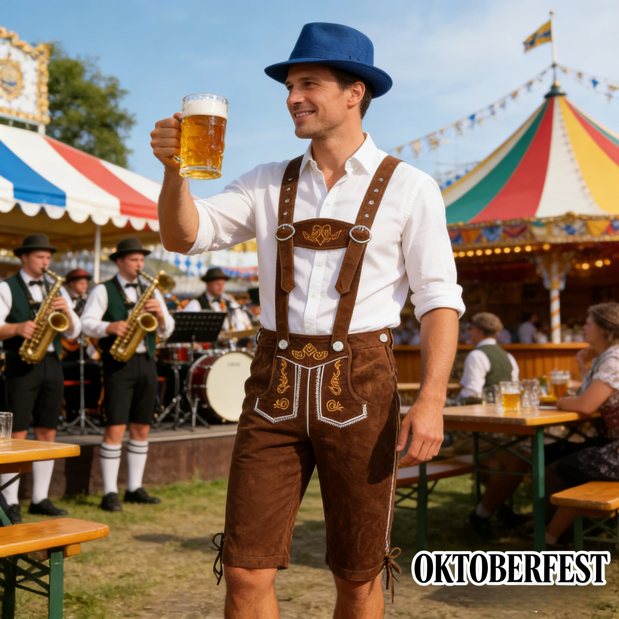 

Adult Mens Beer Pants And Hat Set German Munich Beer Festival Outfit Traditional Bavarian Carnival Party Dress Up Costume