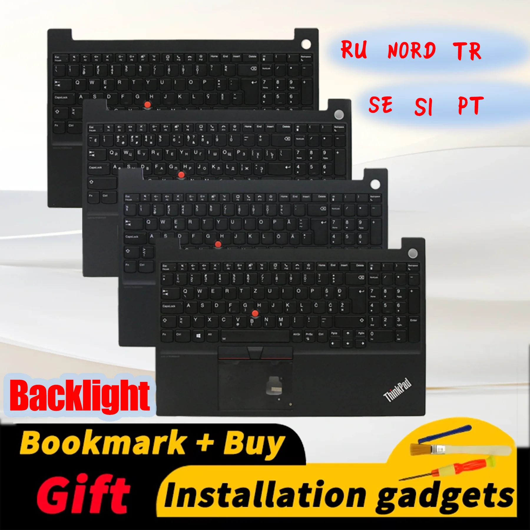 for Lenovo ThinkPad R15 E15 Gen2 Gen3 Gen4 C-cover Backlit Keyboard NO/Nordic/Portuguese/Russian/SE/Slovenia/TR/UK/US Layout