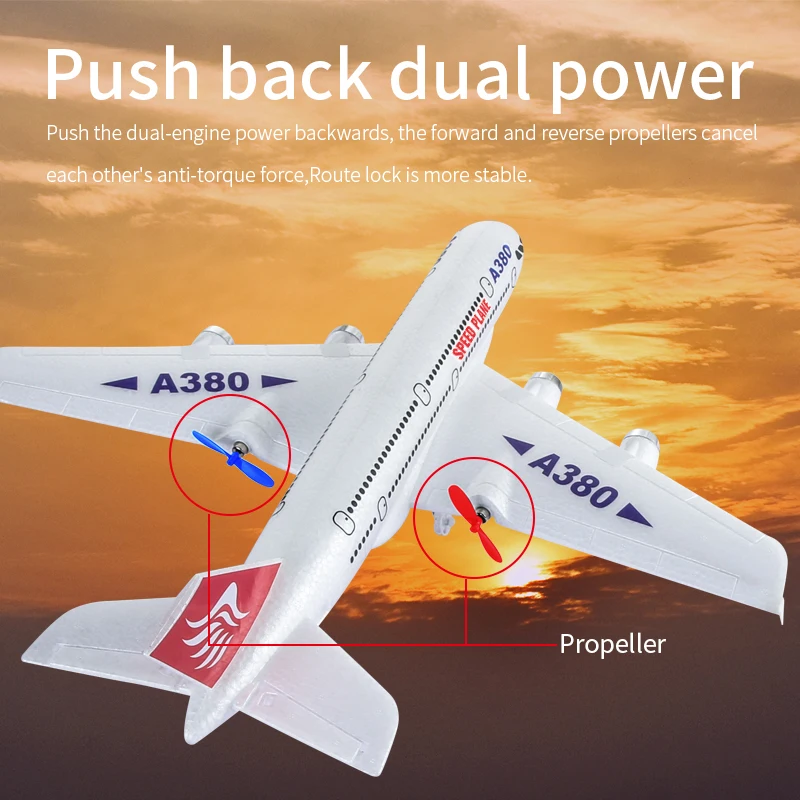 SPEED  A380 RC Airplane Drone Toy Remote Control Plane 2.4G Fixed Wing Plane Outdoor Aircraft Model for Children Boy Aldult Gift