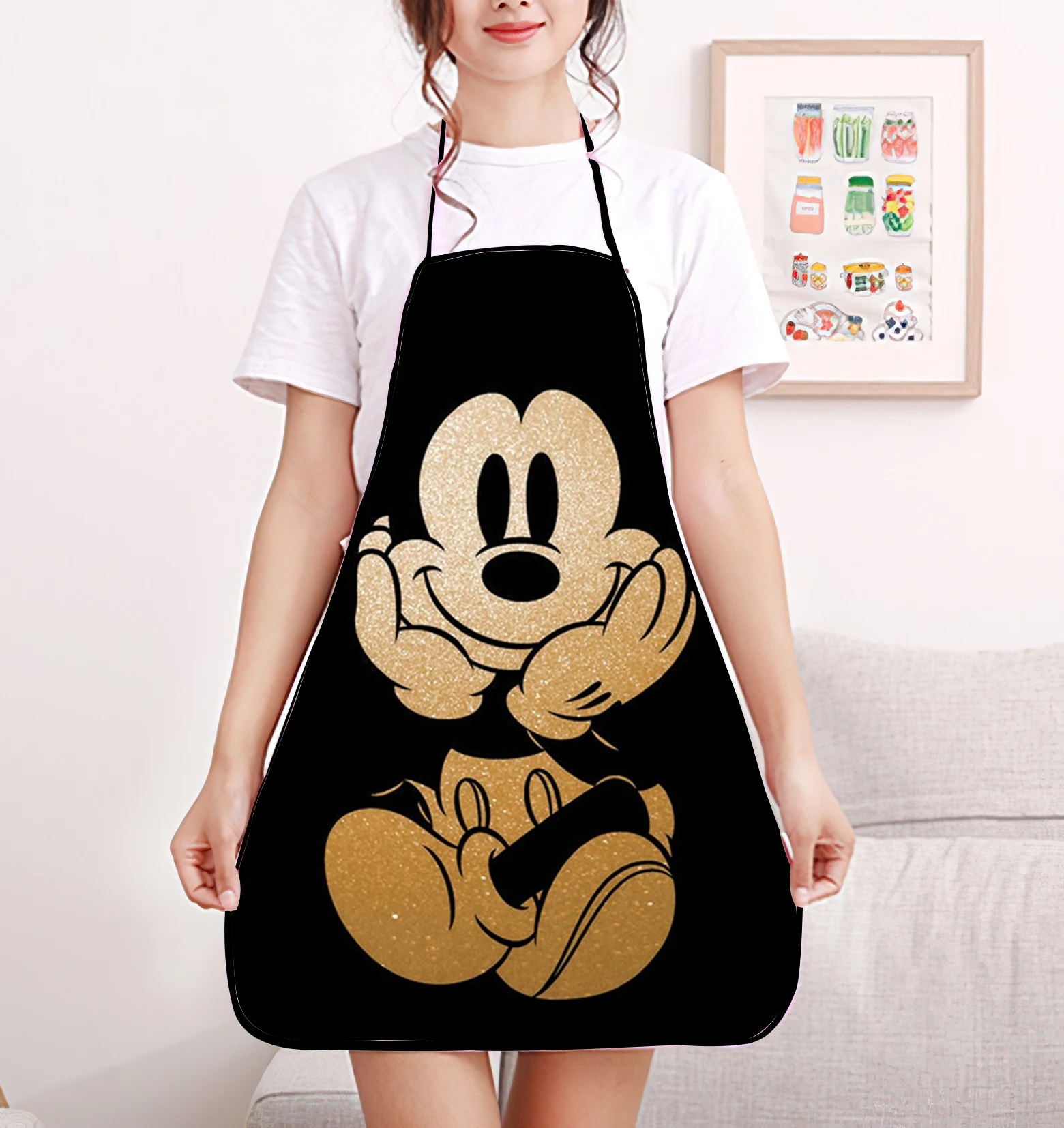 Disney Fashion Cartoon Printed Apron - Adjustable One Size Design, Durable Polyester Material, Great for Gardening