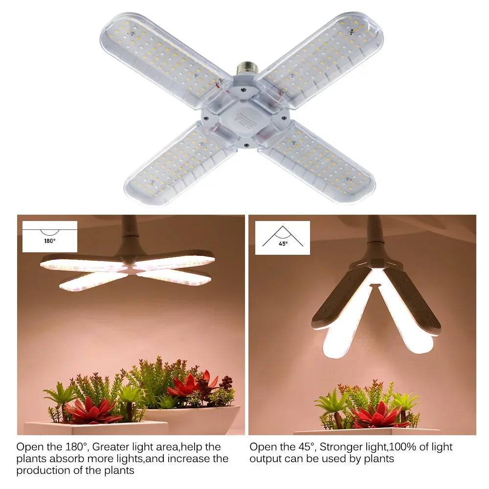 Luz LED plegable de espectro completo para cultivo de plantas, Bombilla Phytolamp E27 de 2/3/4 hojas de ventilador para plántulas de flores de plantas de interior