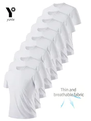 Round Neck T-Shirt 8Pcs White Ultralight Men Quick Dry Breathable Sweat Shirt for Fitness Gym Running Light Plaid Quick Dry Shor